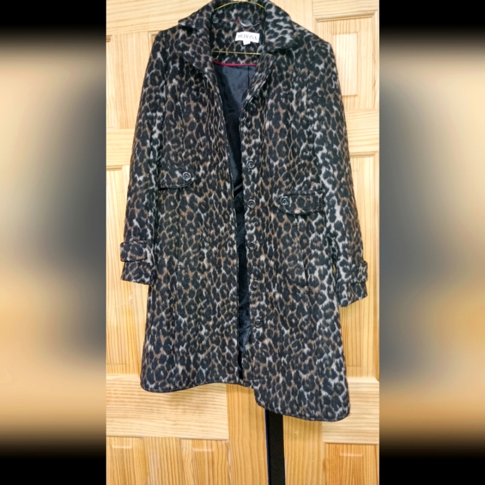 MERONA LADIES WOMENS SMALL SM S LEOPARD ANIMAL PRINT COAT JACKET BEAUTIFUL $88